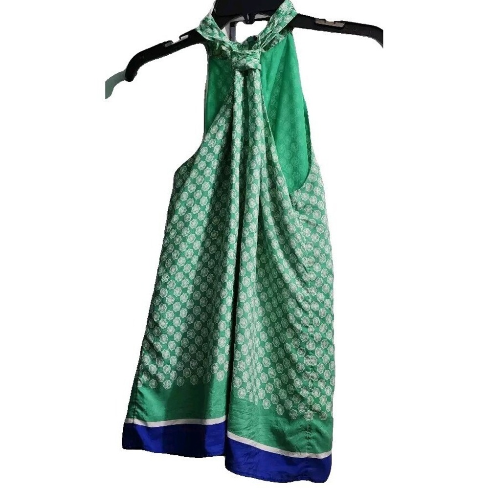 Banana‎ Republic Silk Halter Top Green White Print Sleeveless Blouse